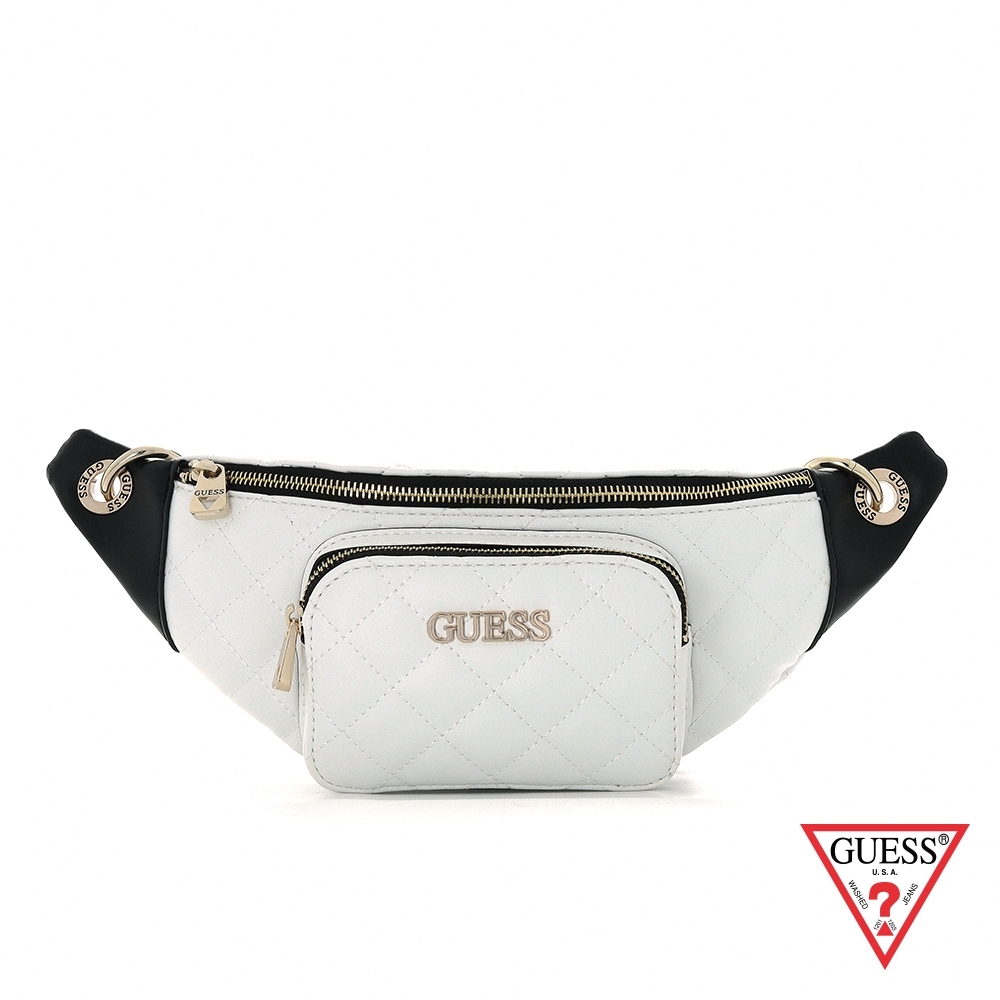 GUESS-女包-時尚氣質簡約菱格紋鍊條腰包-白 原價2490