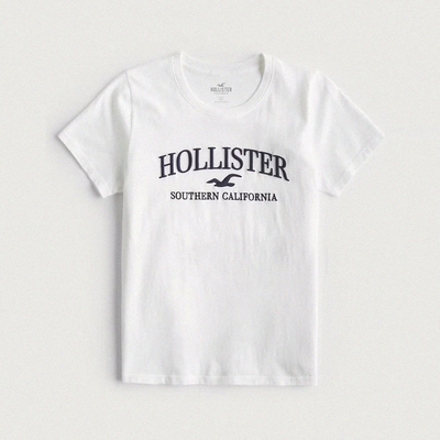 Hollister 海鷗 HCO 熱銷刺繡文字海鷗圖案短袖T恤(女)-白色