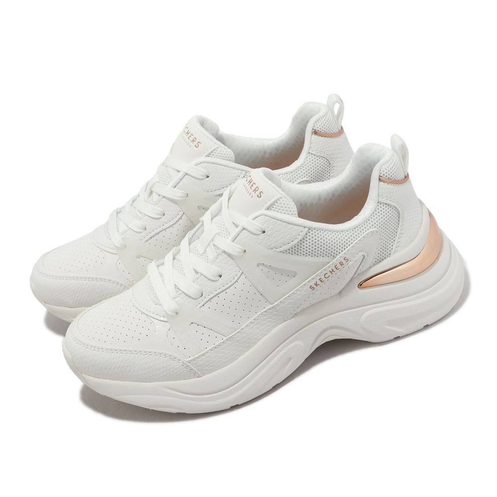 Skechers 休閒鞋 Hazel-Faye 女鞋 白 玫瑰金 皮革 緩震 記憶鞋墊 運動鞋 177576WHT