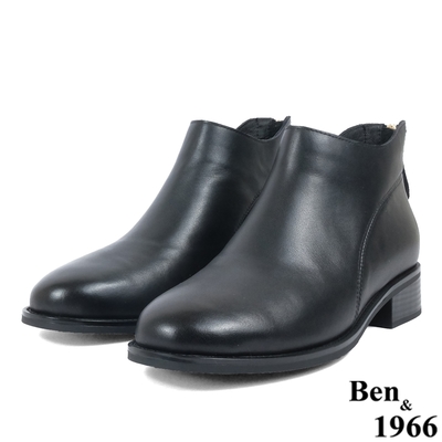 Ben&1966高級頭層牛皮簡約百搭踝靴-黑(237071)