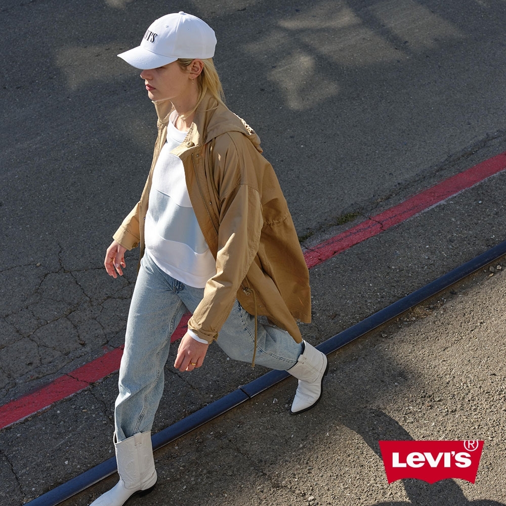 Levis 女款 長版連帽風衣外套 寬鬆版型 腰間抽繩設計 卡其色