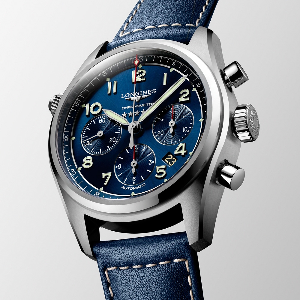 LONGINES 浪琴 官方授權 Spirit 先行者系列飛行員計時機械錶-銀X藍/42mm L3.820.4.93.0