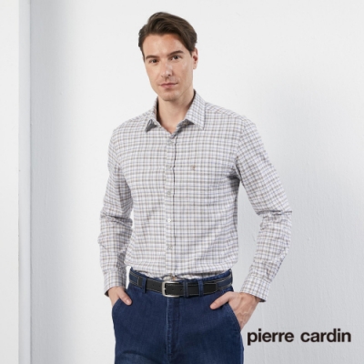 Pierre Cardin皮爾卡登 男款 刷毛格紋長袖襯衫-卡其色(5205171-86)