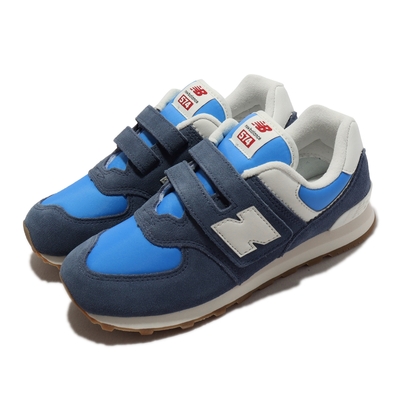 New Balance 休閒鞋 574 Wide 中童 童鞋 深藍 米灰 NB 經典 魔鬼氈 寬楦頭 PV574RA1W