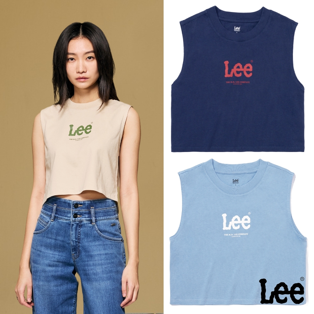 Lee 女款 短版胸前小Logo休閒背心 三色 (天藍)