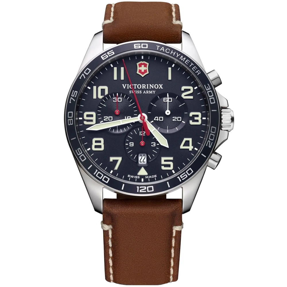 VICTORINOX瑞士維氏 Fieldforce 經典計時腕錶-棕x藍 42mm / VISA-241854