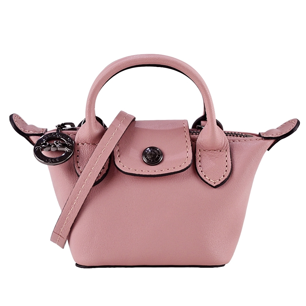 LONGCHAMP LE MINI PLIAGE CUIR系列小羊皮超迷你短把兩用水餃包(古董粉)