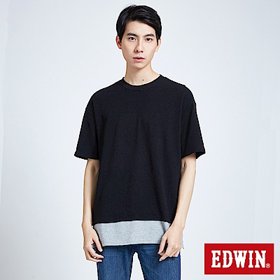 EDWIN 東京系列異材質剪接短袖寬T恤-男-黑色