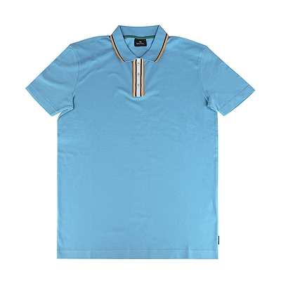PAUL SMITH領口條紋LOGO設計純棉短袖POLO衫(水藍)