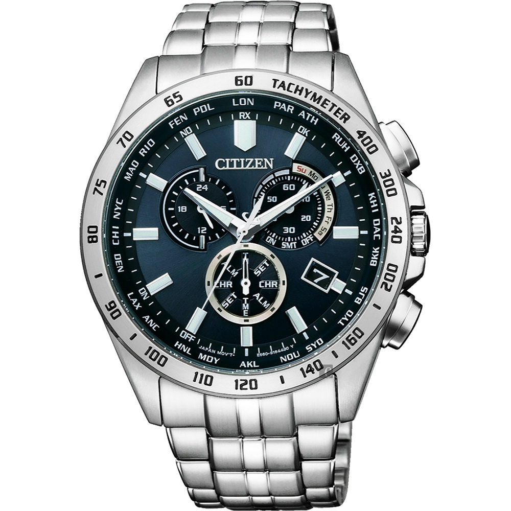 CITIZEN 星辰 光動能電波萬年曆計時手錶-43mm CB5870-91L