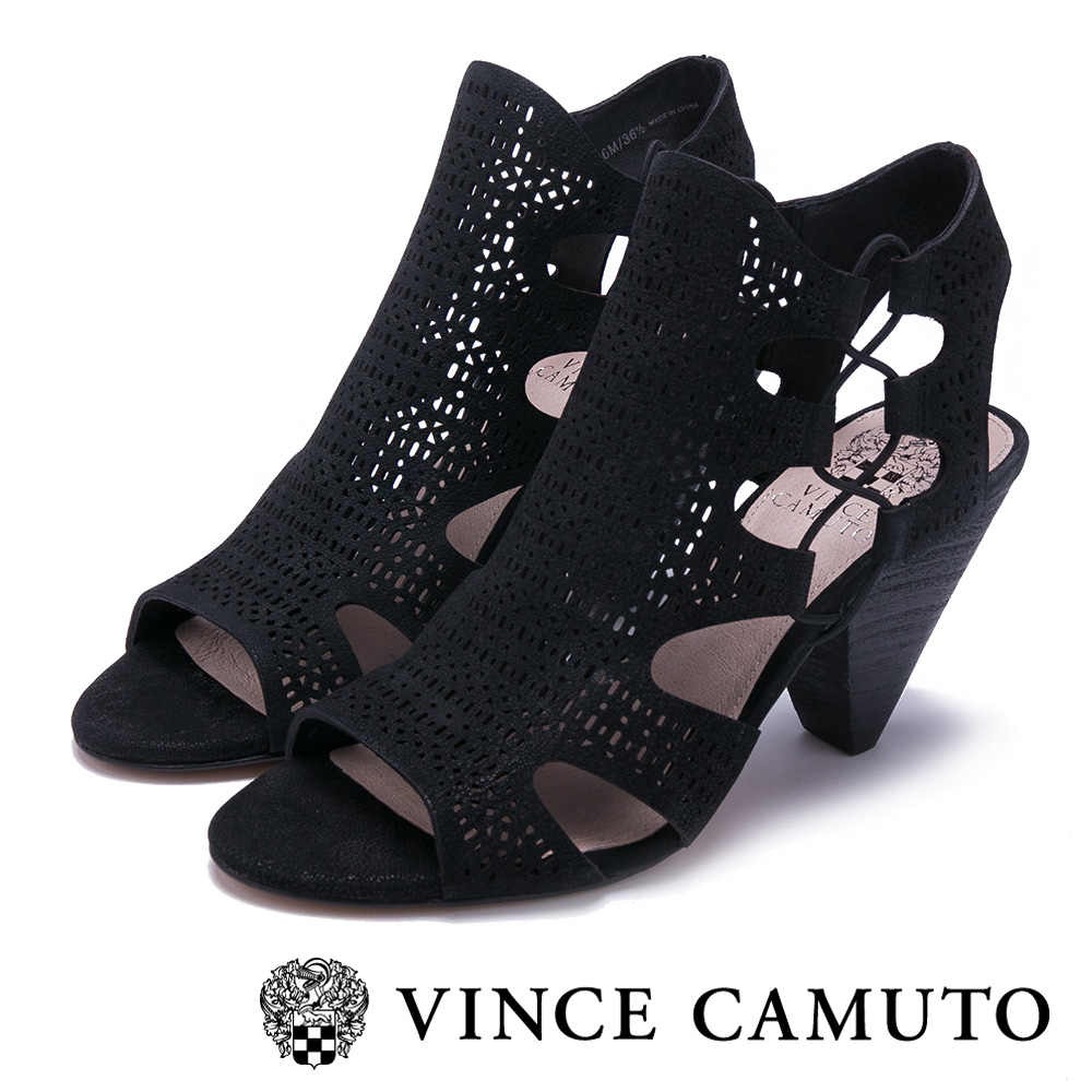 Vince Camuto 編織簍空側繞帶高跟涼鞋-黑色