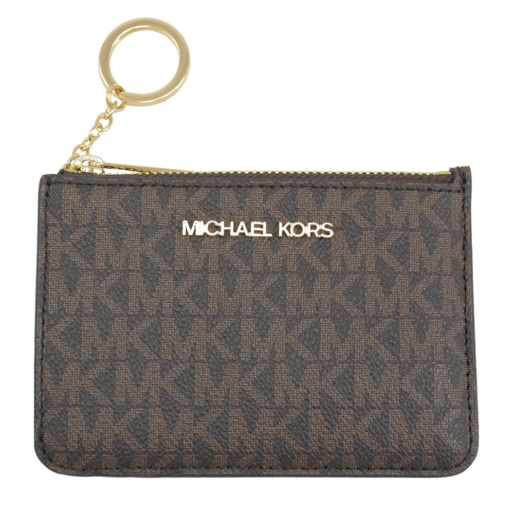 MICHAEL KORS Jet Set 拉鍊鑰匙扣卡夾零錢包(深咖)