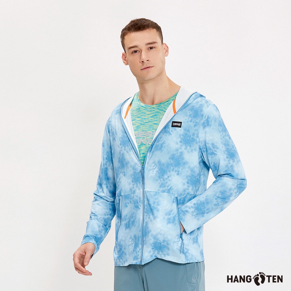 Hang Ten-男裝-恆溫多功能-涼感高彈防曬安全反光冰沙外套-霧藍
