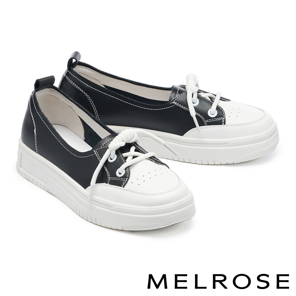 休閒鞋 MELROSE 簡約舒適綁帶造型牛皮厚底休閒鞋－黑