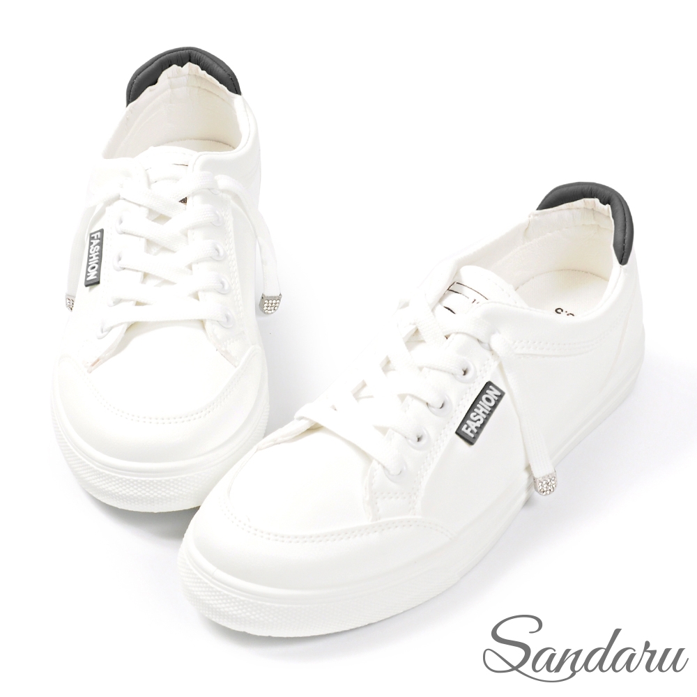 山打努SANDARU-小白鞋 清新簡約拼色免綁帶休閒鞋-黑白