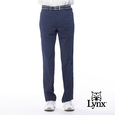 【Lynx Golf】男款日本進口布料細格暗紋紳士風平口休閒長褲-黑色