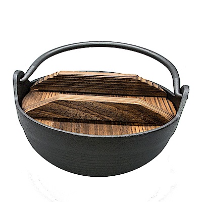天蠶 18CM鑄鐵鍋 日式小火鍋 鑄鐵手挽煲 (含木蓋)