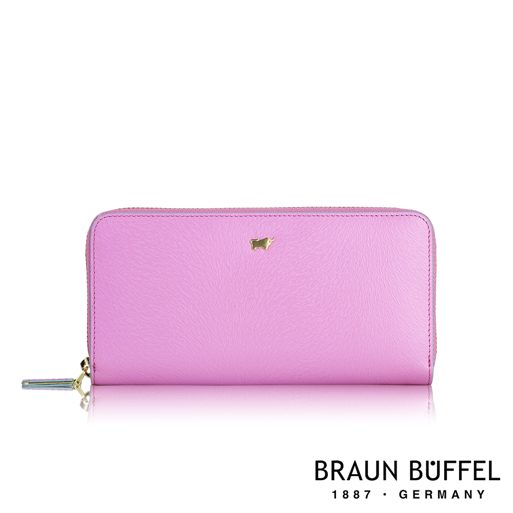 【BRAUN BUFFEL 德國小金牛】台灣總代理 奧菲莉亞-F 8卡拉鍊長夾-珠光紫/BF682-602-VIO