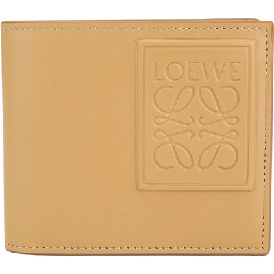 LOEWE 羅威 LOGO 浮雕壓紋標誌牛皮八卡對折短夾(棕色)