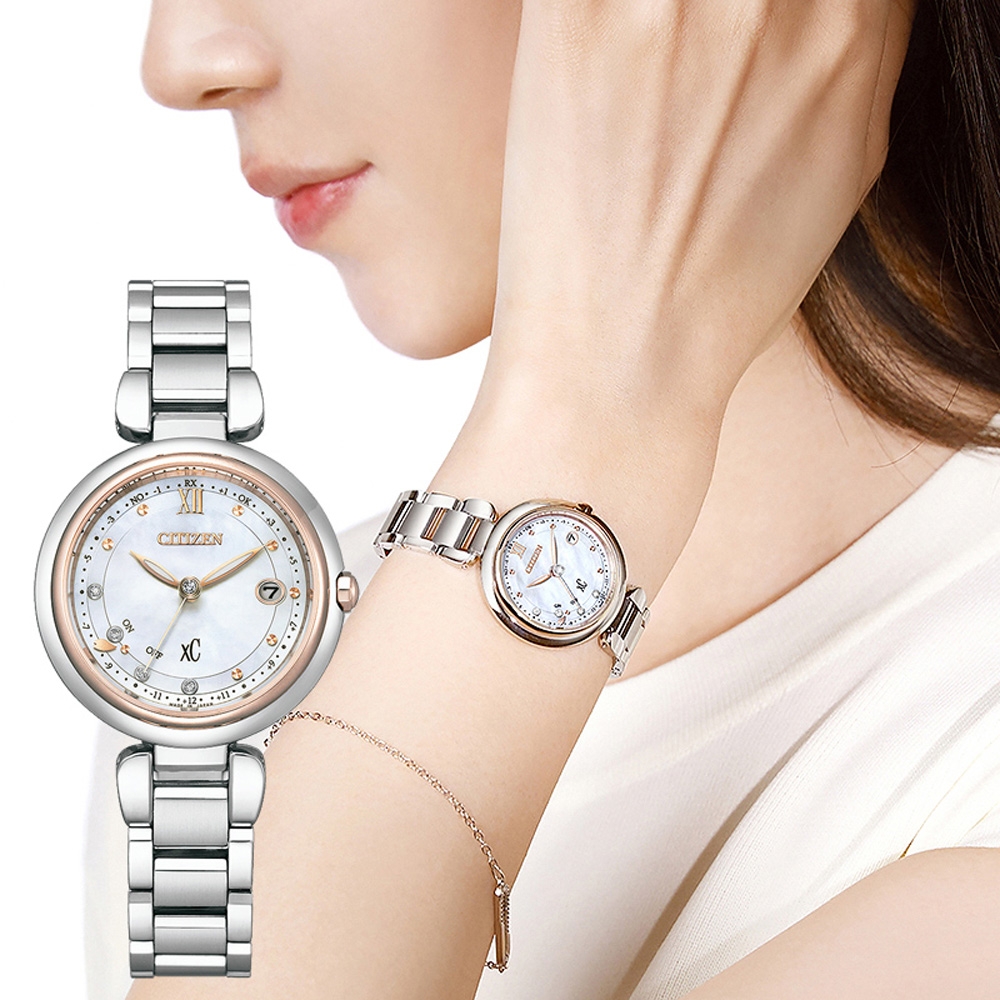 CITIZEN 星辰 XC 心蕊 輕奢限定版 鈦金屬 光動能電波女錶 母親節送禮-29mm ES9466-65W