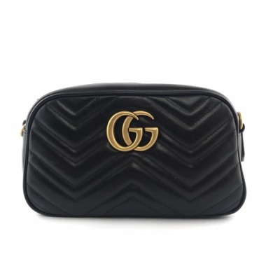 gucci gg marmont small 小款 皮革 山形紋 肩背 相機包 黑色 24公分 447632