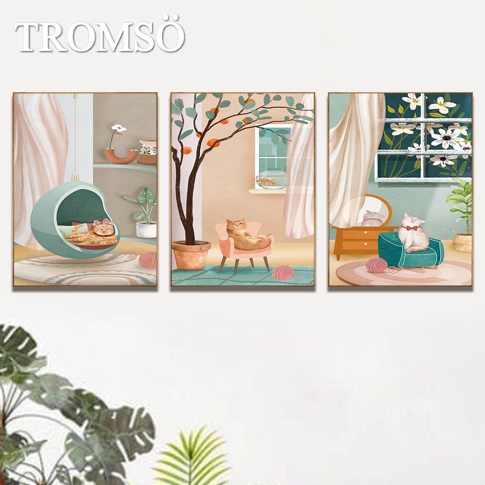 TROMSO北歐生活版畫有框畫-公主小貓WA192(三幅一組)