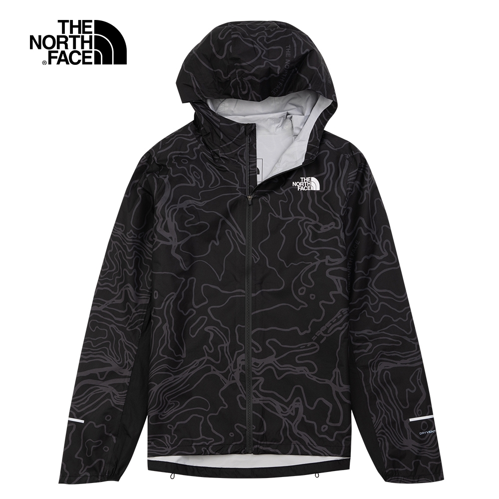 【The North Face 官方旗艦】北面男款黑色防水透氣輕便可打包地形圖連帽衝鋒衣｜7QOARUK