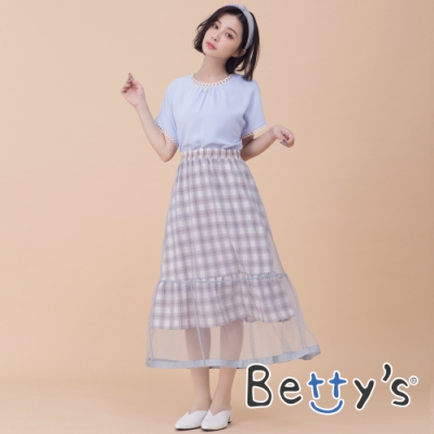 betty’s貝蒂思　網紗格子荷葉裙(卡其灰)