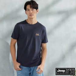 JEEP 男裝 簡約小LOGO純棉百搭短袖T恤-灰藍色