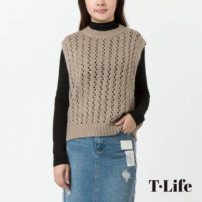 T.Life 日系女孩空花短版針織上衣(1色)