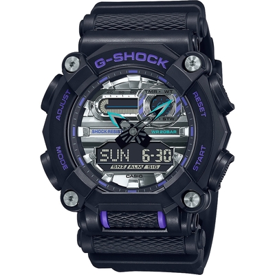 CASIO 卡西歐 G-SHOCK 工業風金屬光雙顯計時手錶 送禮推薦-黑X銀 GA-900AS-1A