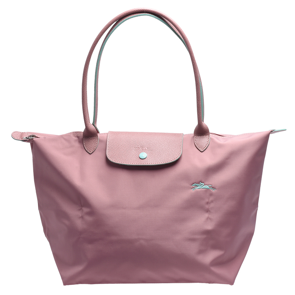 LONGCHAMP 經典Collection系列刺繡摺疊長提把水餃手提包(小-粉紅色)