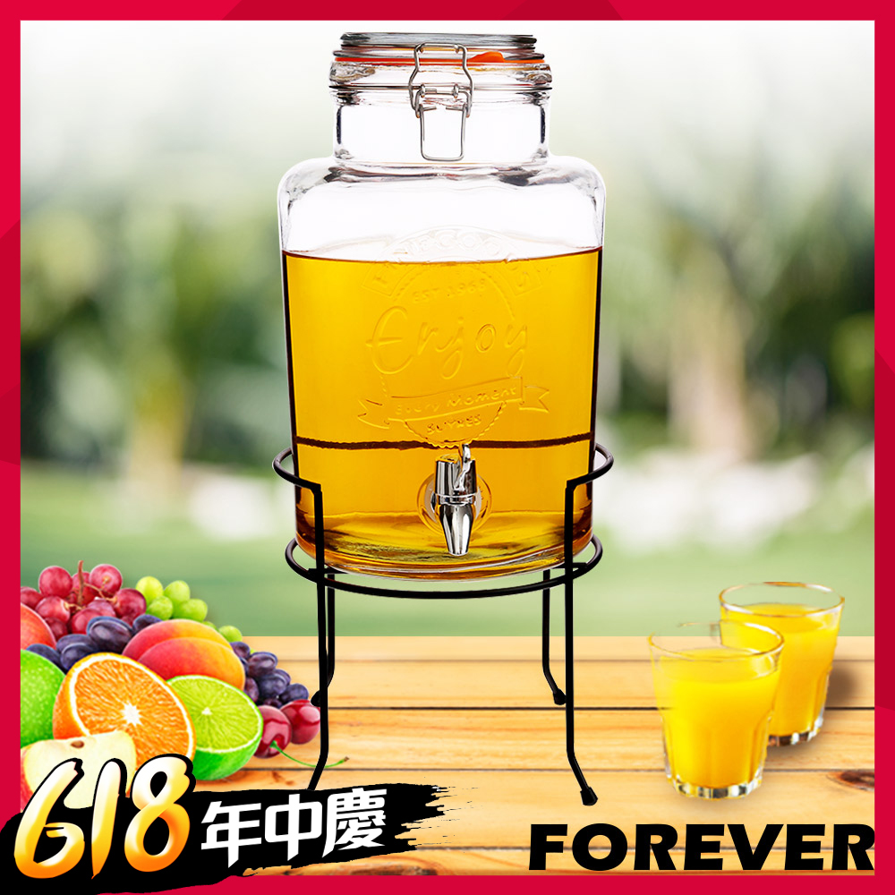 [時時樂限定]日本FOREVER 夏天必備派對玻璃果汁飲料桶(含桶架)5L