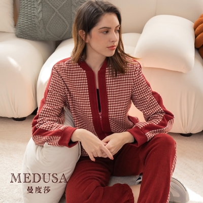 現貨【MEDUSA 曼度莎】千鳥紋紅白羊毛外套（M-XL）｜羊毛運動外套 千鳥格紋 保暖外套