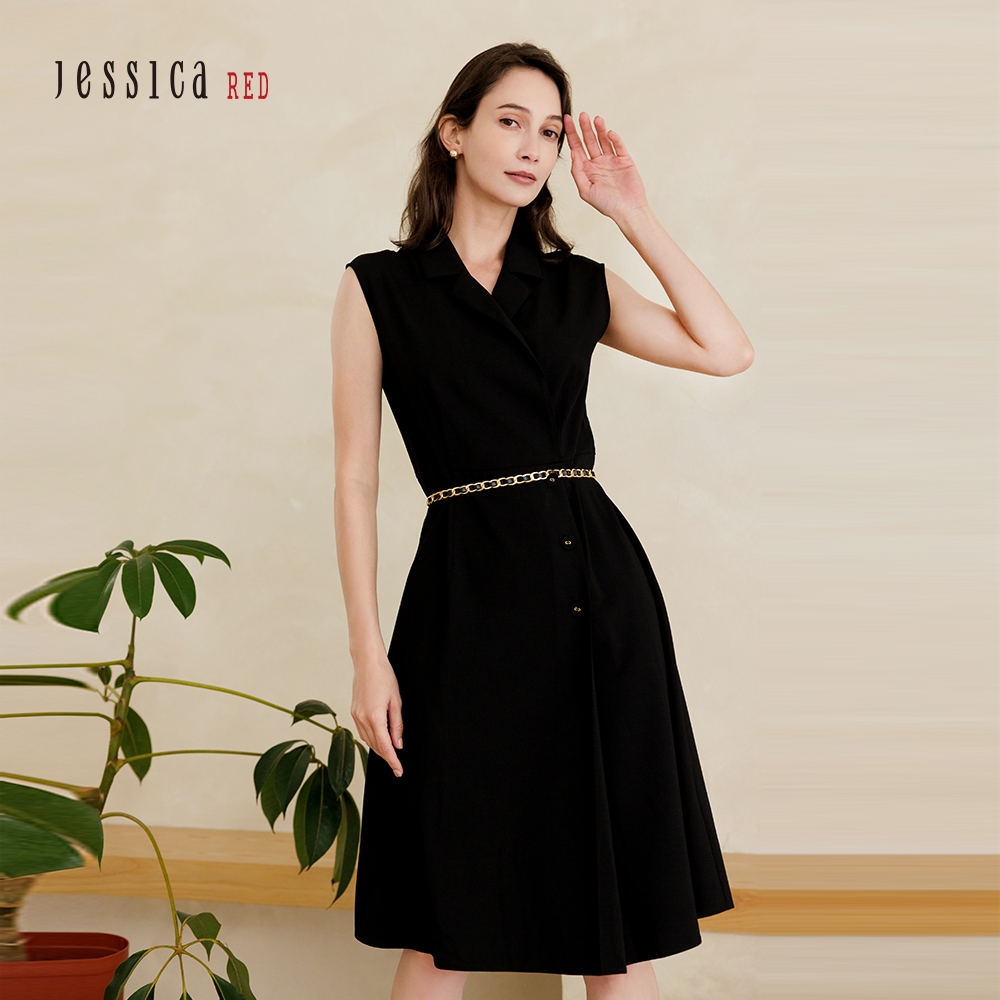 JESSICA RED - 氣質收腰顯瘦西裝領無袖洋裝823177（黑） product image 1