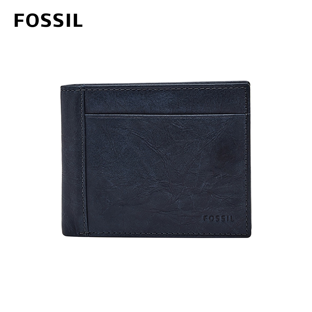 FOSSIL NEEL 真皮系列證件零錢袋兩折短夾-海軍藍 ML3890400