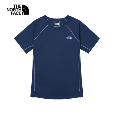 【The North Face 官方旗艦】北面女款藍色吸濕排汗涼感防曬短袖T恤｜87VSTKI