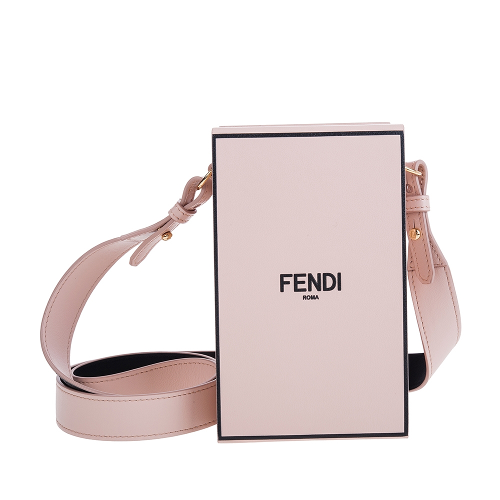FENDI 品牌黑色手繪Fendi Roma字樣皮革肩背/斜背直立式硬盒包 (粉紅)