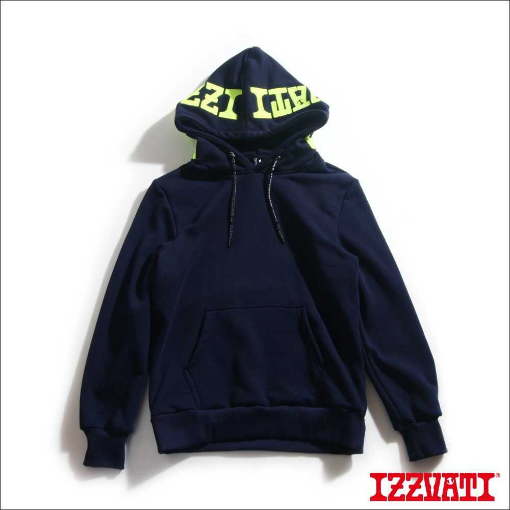 IZZVATI-刷毛貼布繡帽T-黃/白/黑/藍/綠/紅/紫 (藍色系)