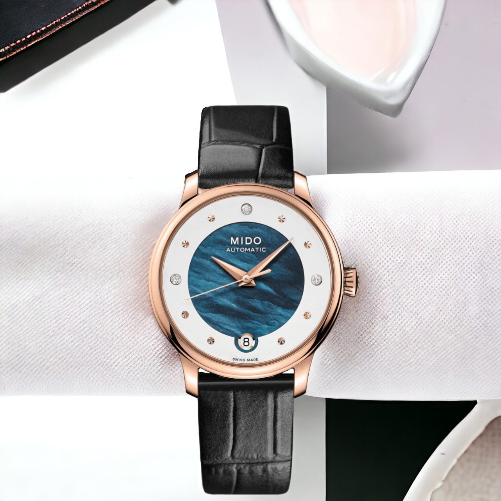 MIDO 美度官方授權 Baroncelli Lady Day 夜空藍珍珠貝機械女錶(M0392073610601)