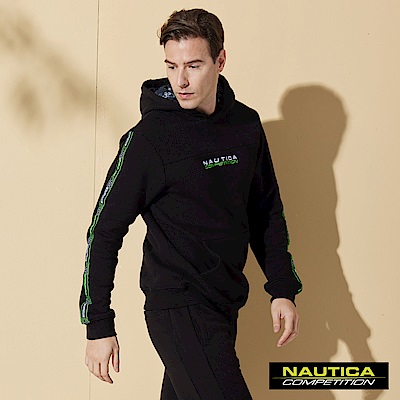 NAUTICA男裝 COMPETITION素面螢光條長袖帽T-黑