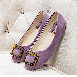 KEITH-WILL時尚鞋館 簡約方釦式素面平底鞋-紫色