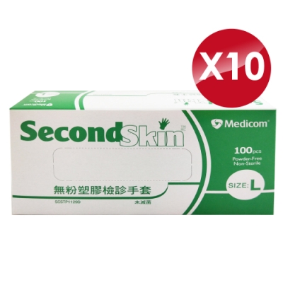 (10盒) Medicom 麥迪康 無粉塑膠檢診手套 L號 100入X10盒