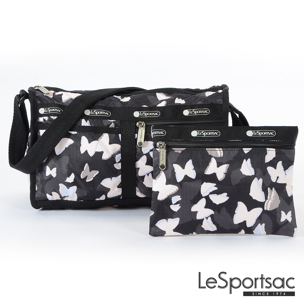 LeSportsac - Standard雙口袋斜背包-附化妝包(蝴蝶剪影)