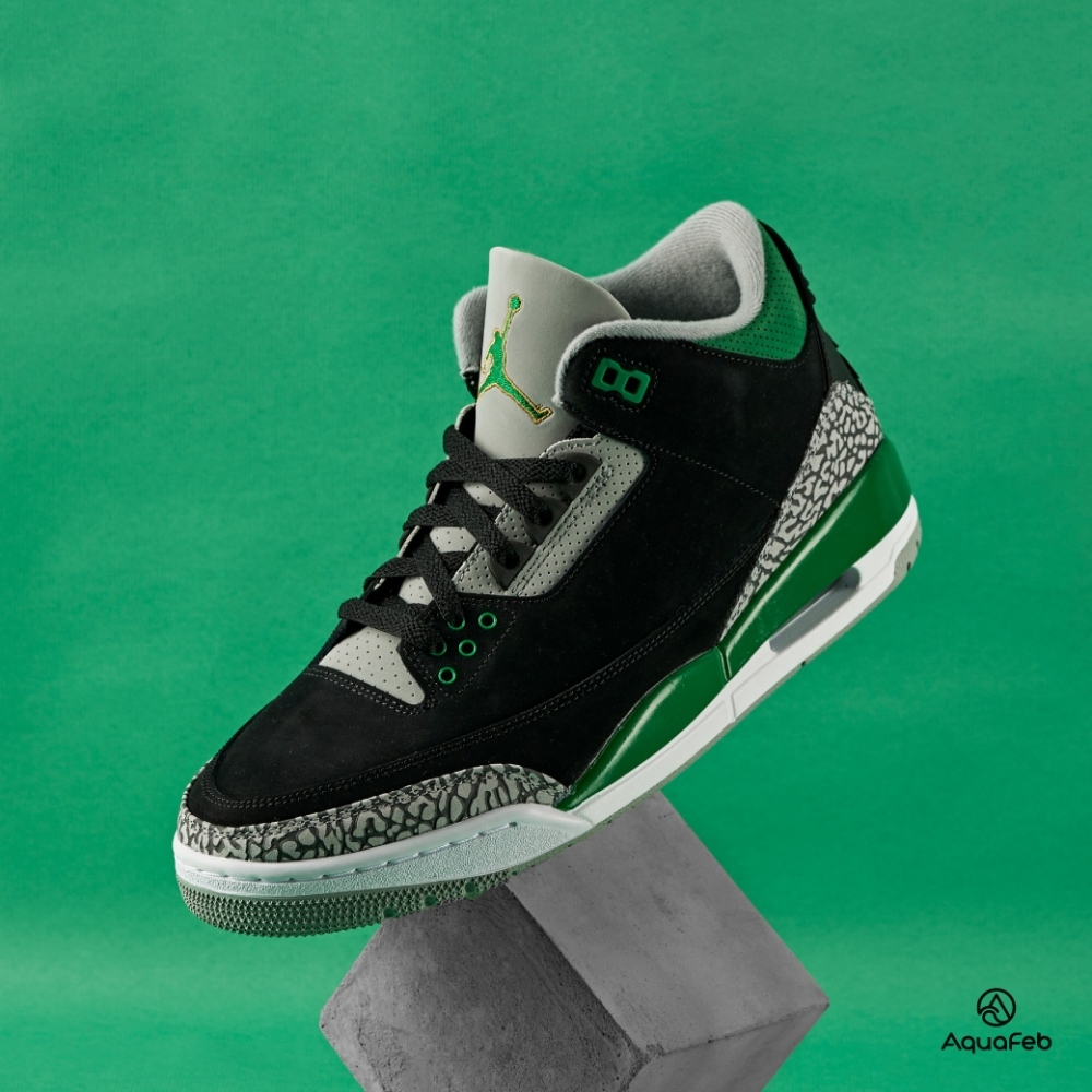 Nike Air Jordan 3 “Pine Green” 男鞋黑綠色爆裂紋AJ3 喬丹休閒鞋籃球