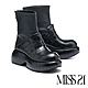 短靴 MISS 21 黑暗未來石頭紋彈力異材質拼接木屐大頭厚底短靴－黑 product thumbnail 1