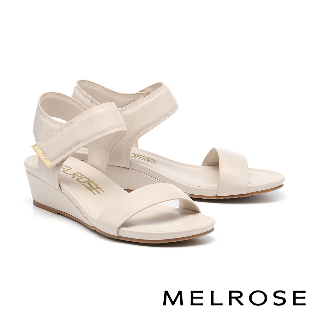 涼鞋 MELROSE 美樂斯 簡約一字帶純色楔型低跟涼鞋－灰