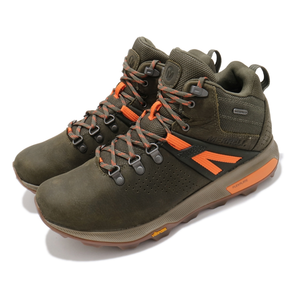 Merrell 戶外鞋 ZionPeak Waterproof 男鞋 登山 越野 耐磨 黃金大底 中筒 避震 綠 橘 ML035359