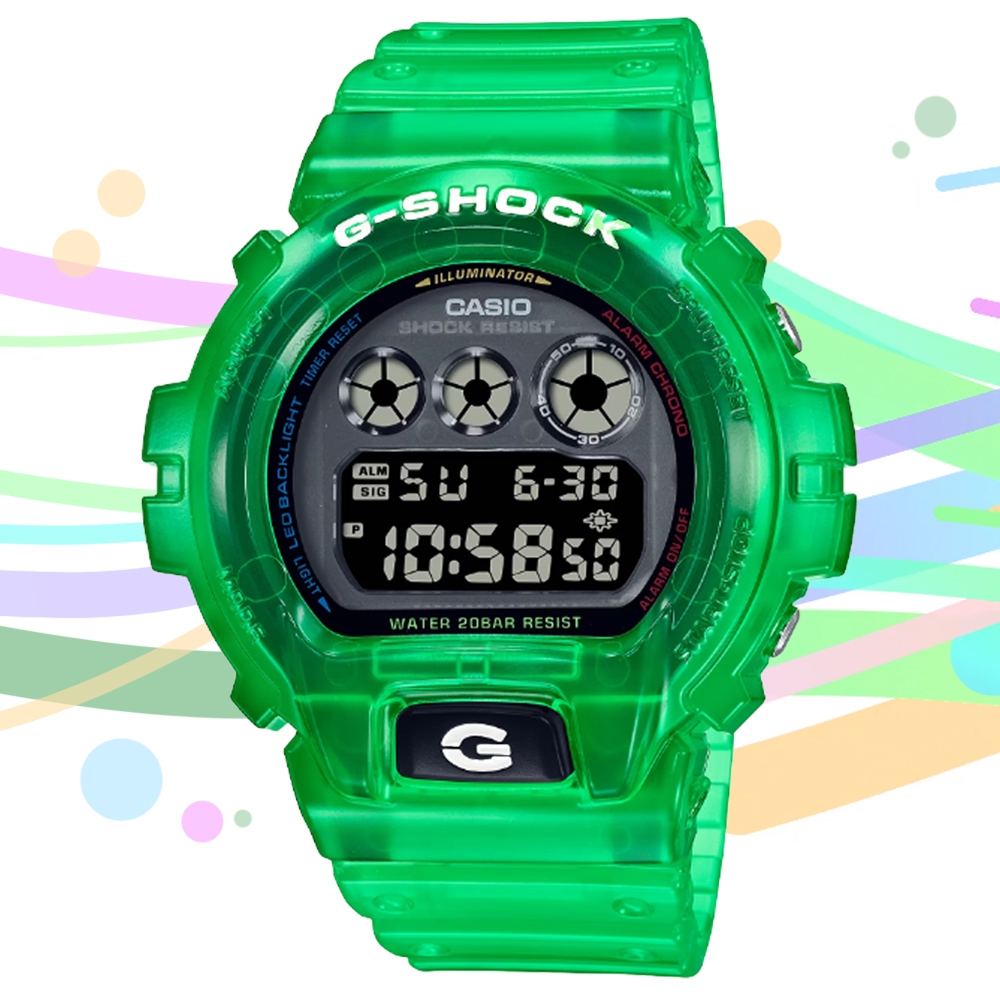 CASIO 卡西歐G-SHOCK 復古懷舊半透明繽紛三眼數位電子錶-綠DW-6900JT-3