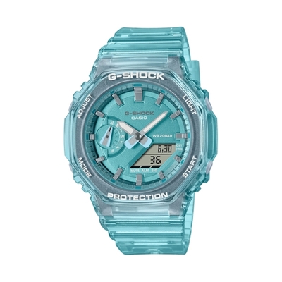 CASIO卡西歐 G-SHOCK 晶透時尚 偏光藍 半透明 八角形錶殼 GMA-S2100SK-2A